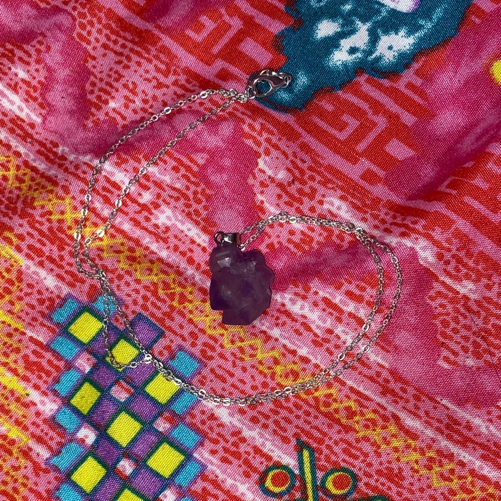 Silver Chain Necklace with Purple Pendant